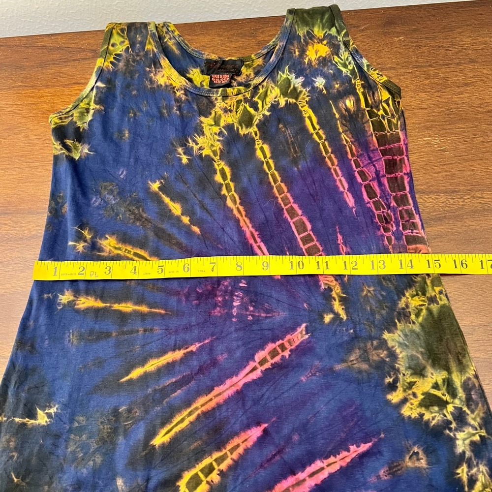Vintage Y2K Tie Dye Maxi Dress Whimsigoth Blue Yellow XS Indie Boho Beach - Picture 10 of 10